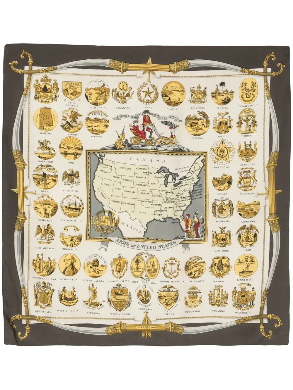 

Hermès 1955 pre-owned Arms of United States silk scarf - Grey