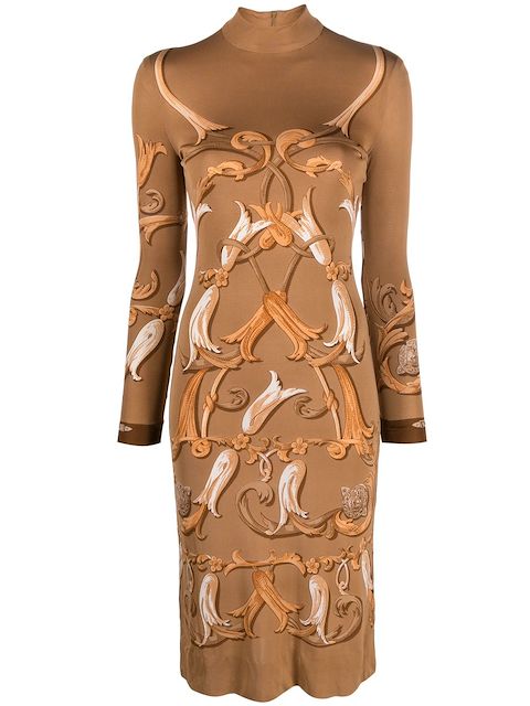 Hermès 1970s pre-owned Art Nouveau print silk dress
