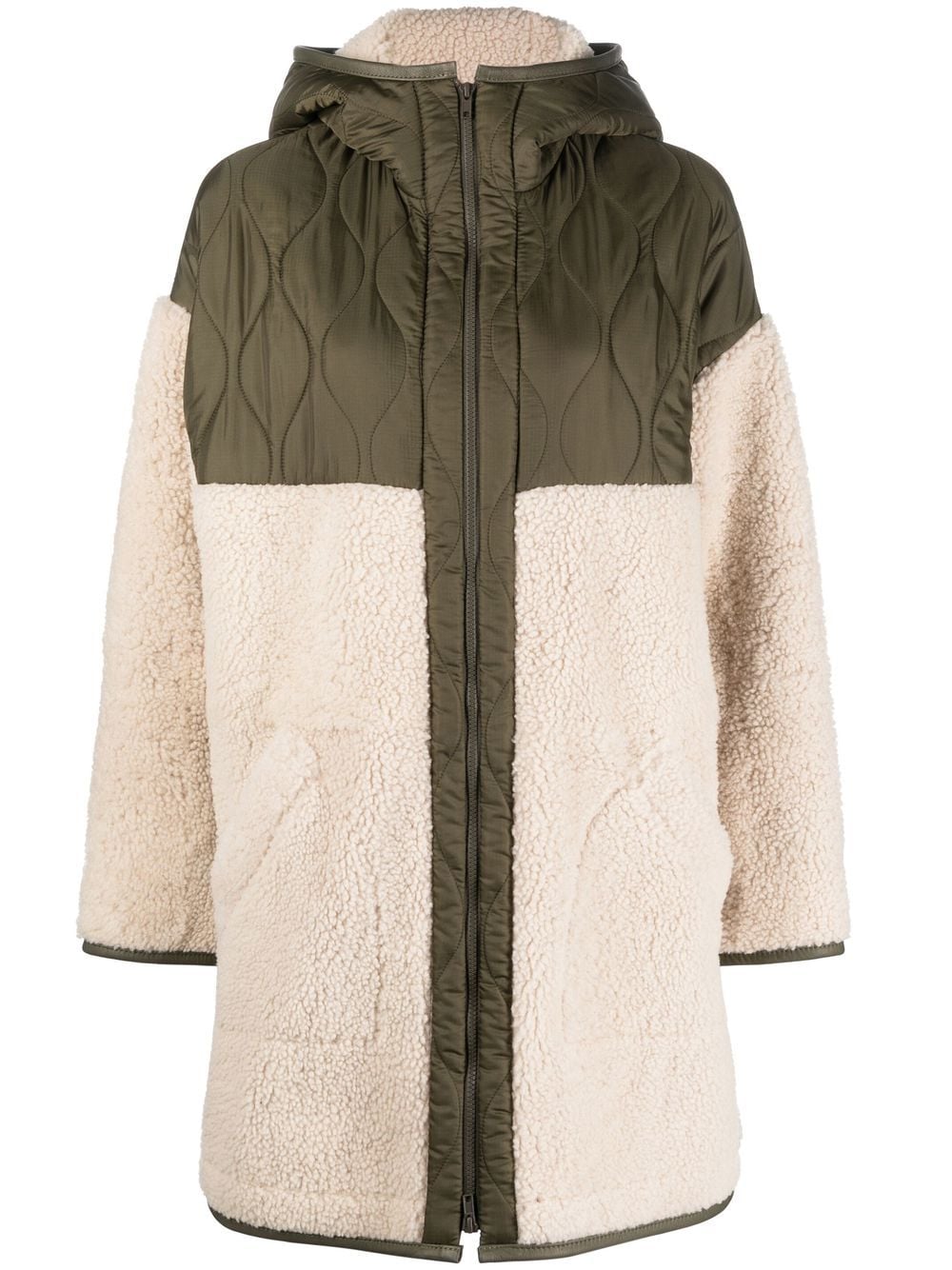 Halfboy shearling-panel hooded coat - Neutrals