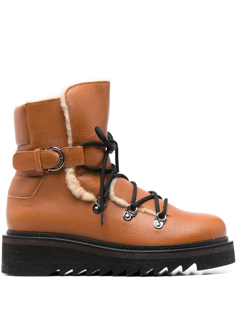 Ferragamo Elmo shearling-lined laced boots Brown