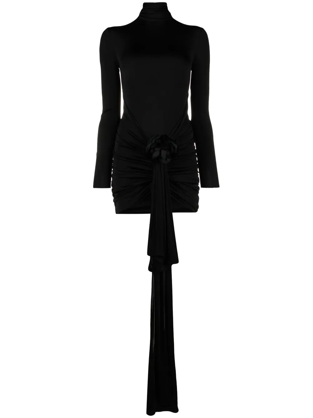 Embellished Ruched Satin-jersey Mini Dress In Black