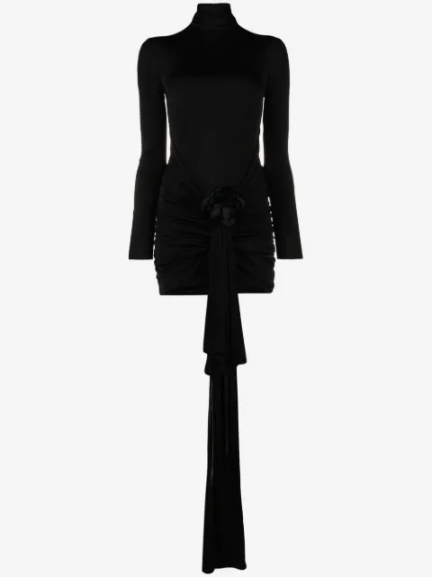 Saint Laurent rose-appliqué minidress