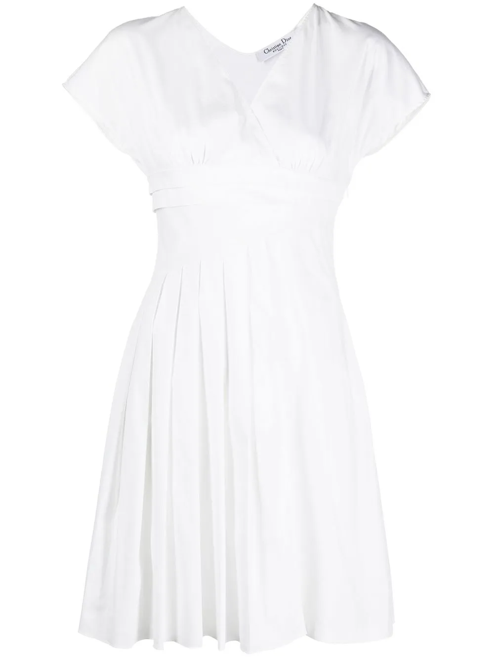 

Christian Dior 1990s pre-owned pleated detail short-sleeved dress - White