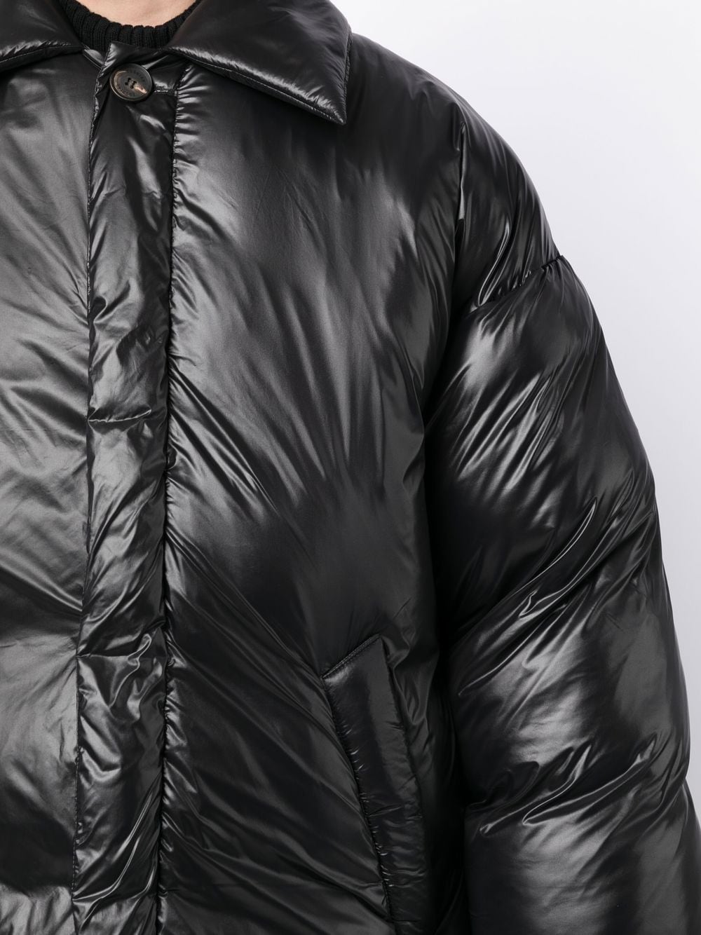 Shop Egonlab Concealed-front Padded Coat In Black