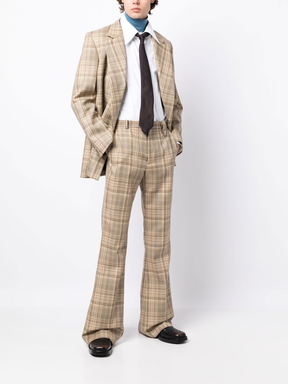 Shop Egonlab Flared Plaid-check Print Trousers In Brown