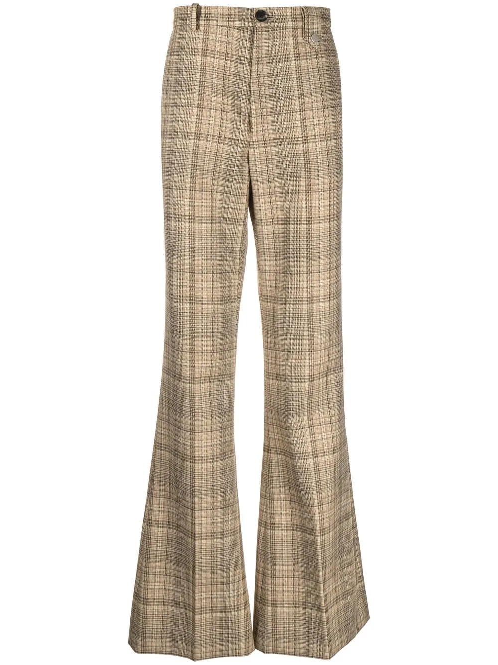 Shop Egonlab Flared Plaid-check Print Trousers In Brown