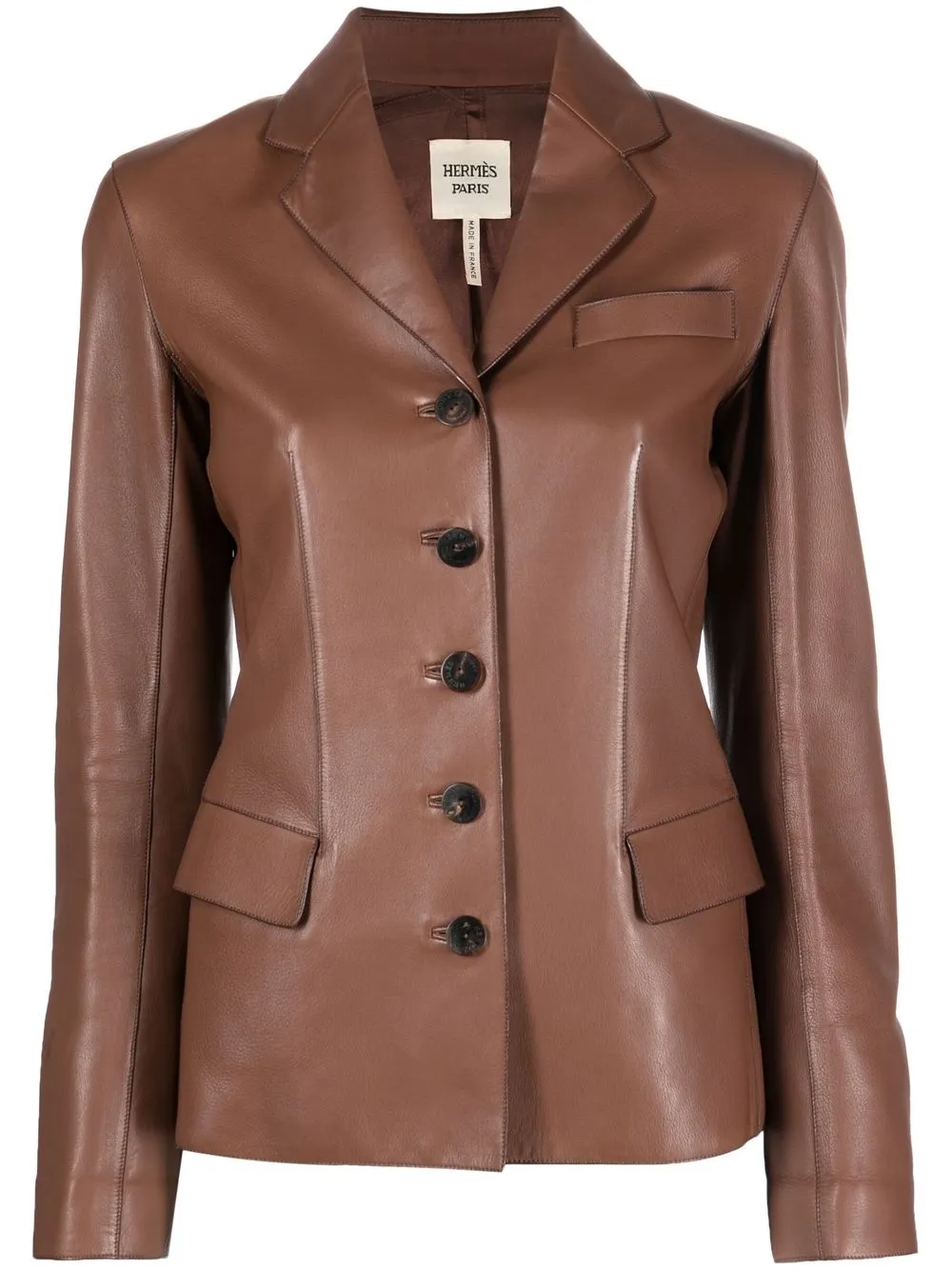 

Hermès x Margiela 2000s pre-owned notch-collar leather jacket - Brown