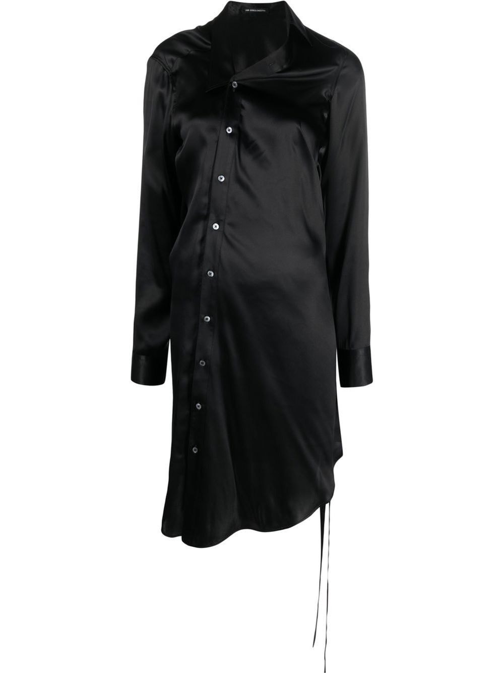 Shop Ann Demeulemeester Asymmetric Silk Shirt Dress In Black