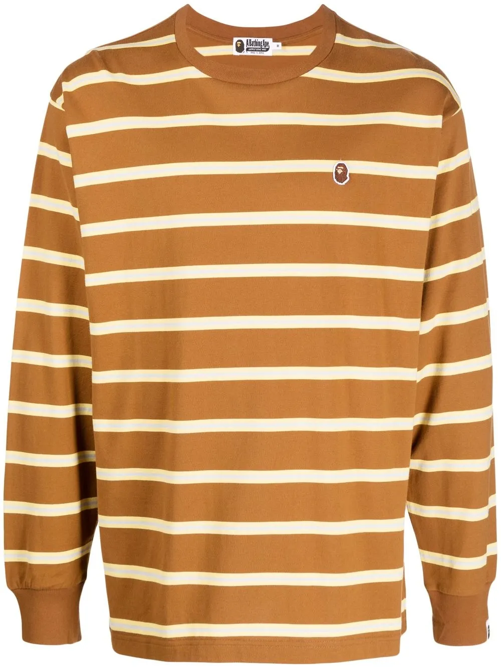 

A BATHING APE® striped logo-patch T-shirt - Brown