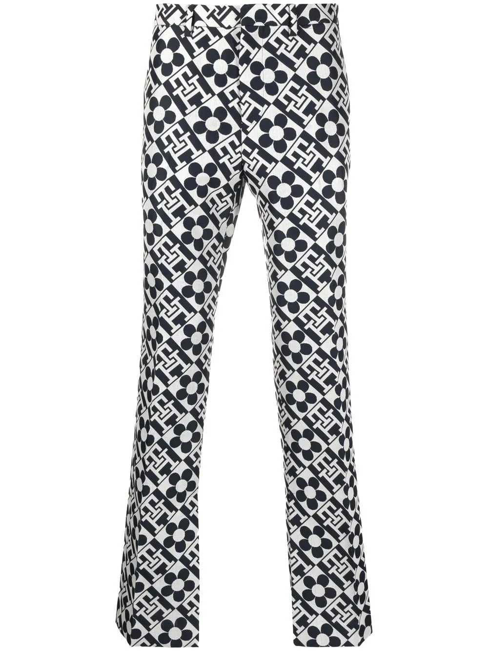 

Tommy Hilfiger monochrome flower logo pattern trousers - White