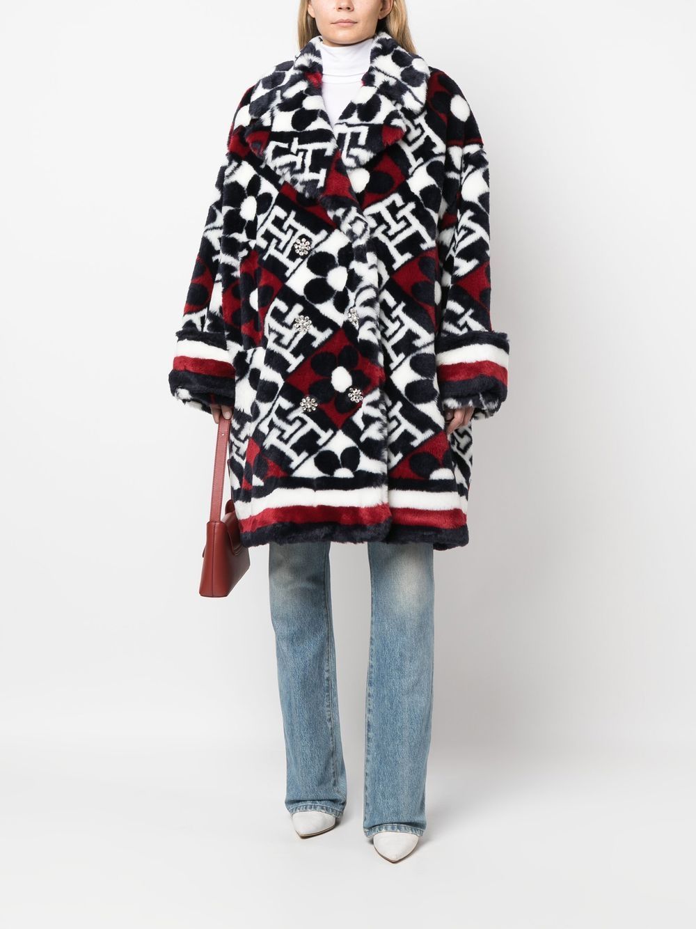 Tommy Hilfiger Monogram Faux-fur Coat In Red | ModeSens