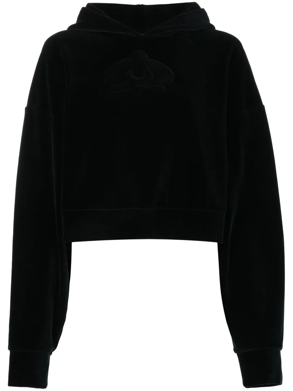 

Genny logo embroidered cropped velvet hoodie - Black