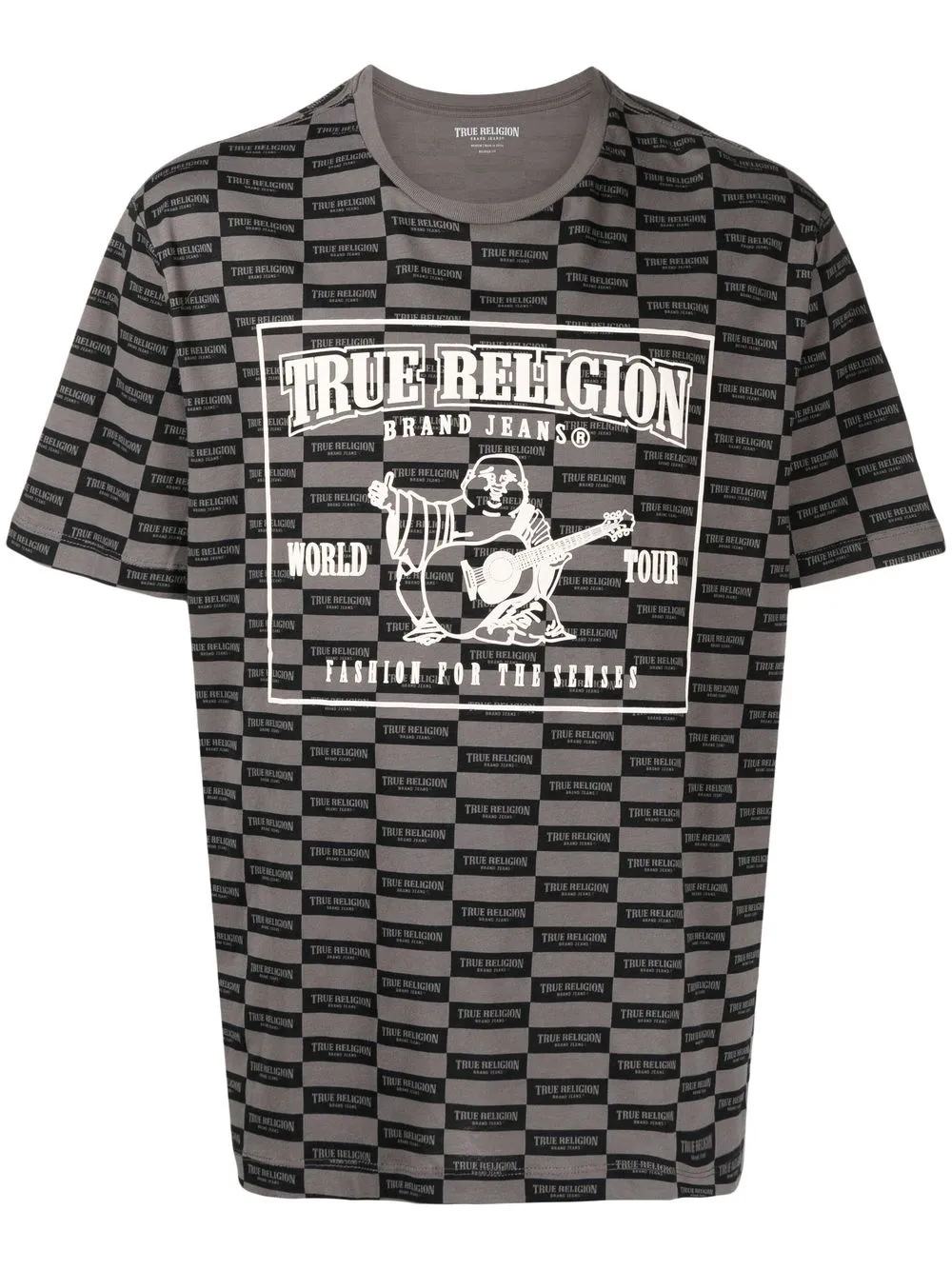 

True Religion playera con logo y estampado ajedrezado - Gris