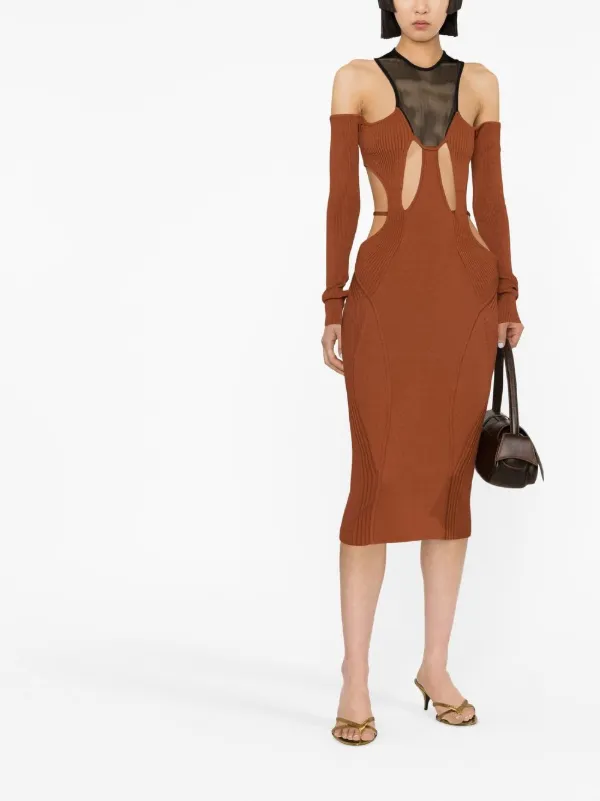 Nensi Dojaka cut-out Halterneck Midi Dress | Brown | FARFETCH