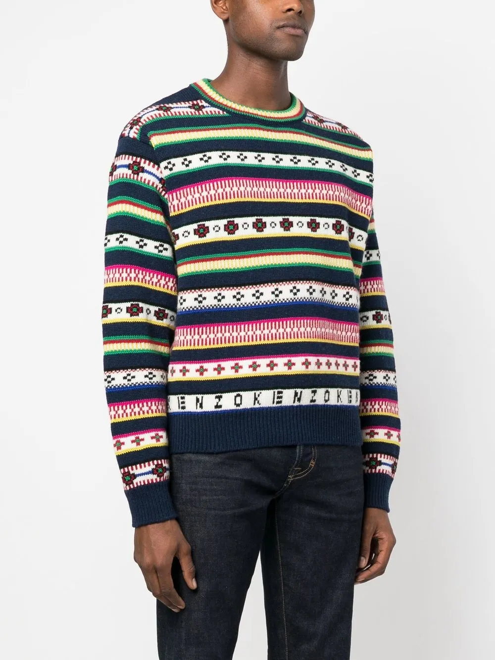  Kenzo Striped Wool-cotton Blend Jumper - Blue 