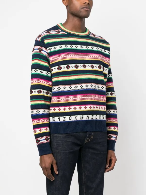 Kenzo Striped wool-cotton Blend Jumper | Blue | FARFETCH