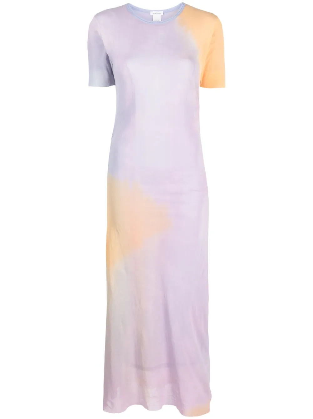 Acne Studios Evas Tulle Overlay Cotton Maxi Dress In Light_purple_light_yellow