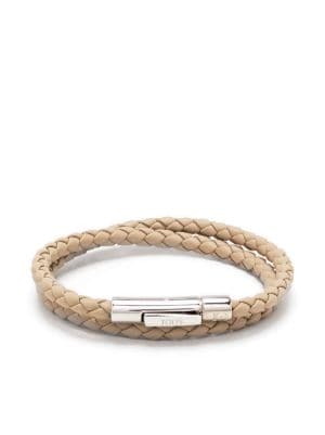 Tod's Woven Leather Bracelet - Silver-Tone Metal Wrap, Bracelets -  TOD130487