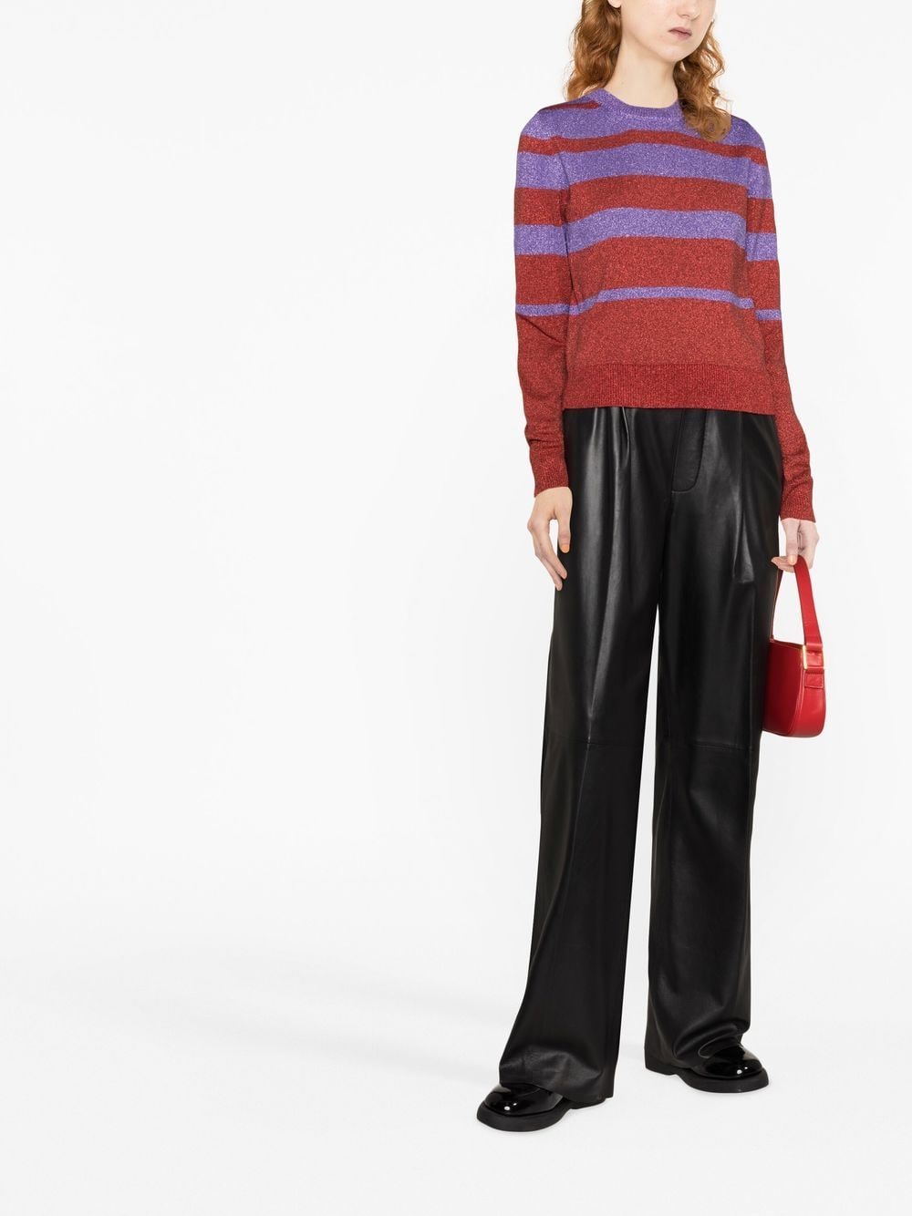 Shop Rabanne Striped Crew-neck Jumper In Purple