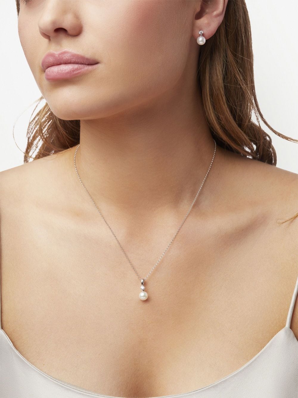 Shop Yoko London 18kt White Gold Classic Akoya Pearl And Diamond Necklace In Silver
