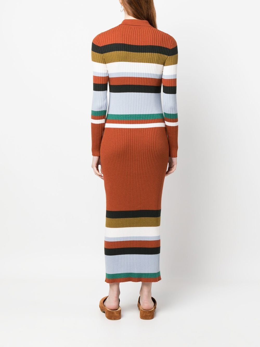 Shop Paula Striped Ribbed-knit Dress In Orange