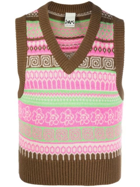 Perks And Mini intarsia-knit V-neck vest top