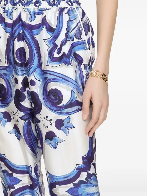 パンツ SILK TROUSERS MAIOLICA PRINT Majolica print silk trousers in Multicolor for Women