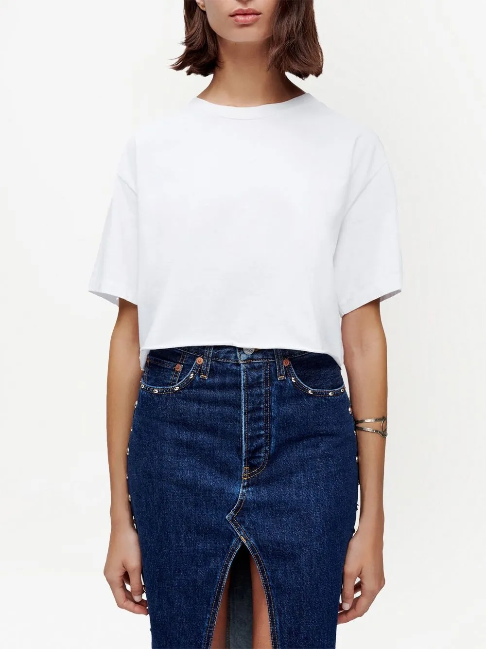 Re/done White 90s Cropped Easy T-shirt In 白色