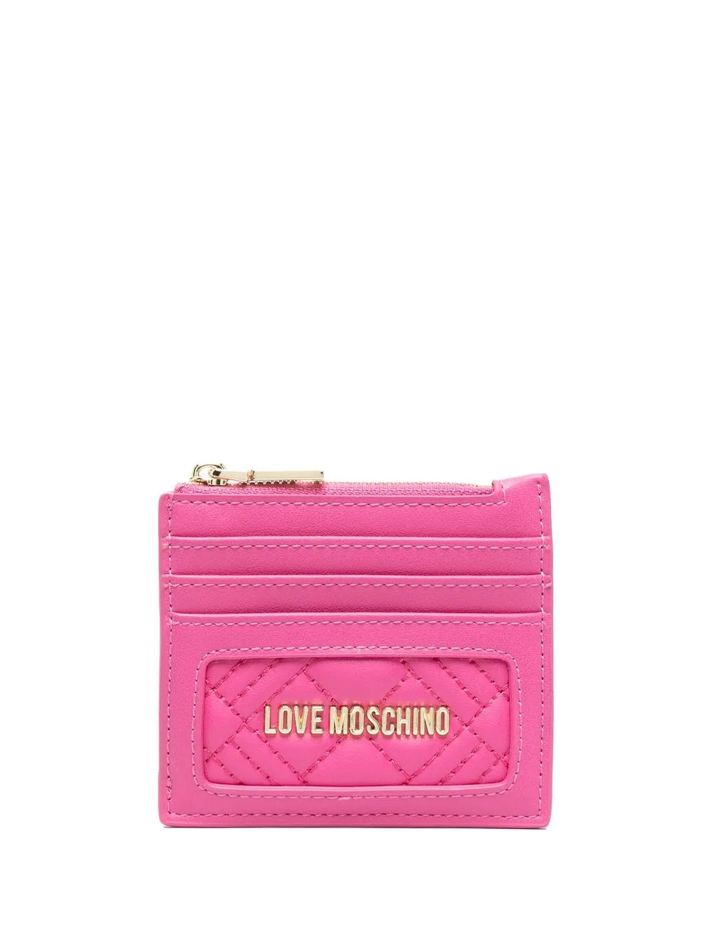 Love Moschino Logo-plaque Quilted Card Holder In Pink