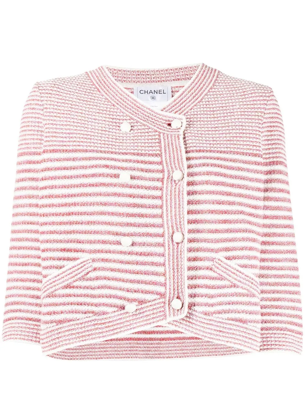 

CHANEL Pre-Owned collarless striped blazer - Red