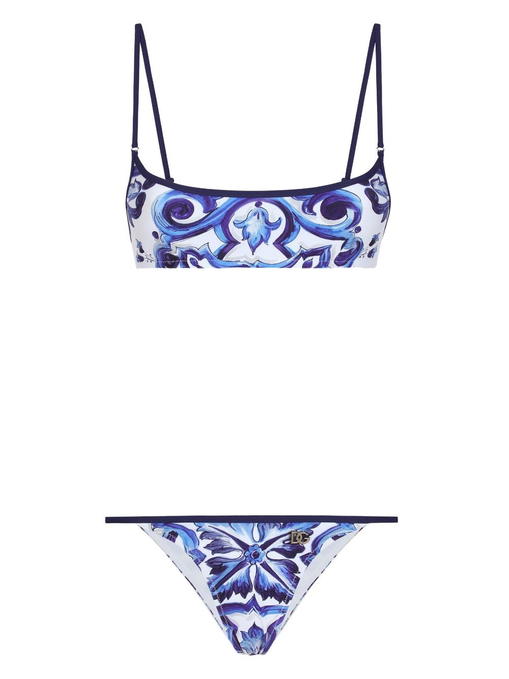 Shop Dolce & Gabbana Majolica-print Scoop-neck Bikini In Blue