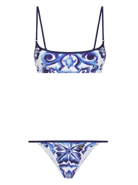 Dolce & Gabbana Majolica-print scoop-neck bikini