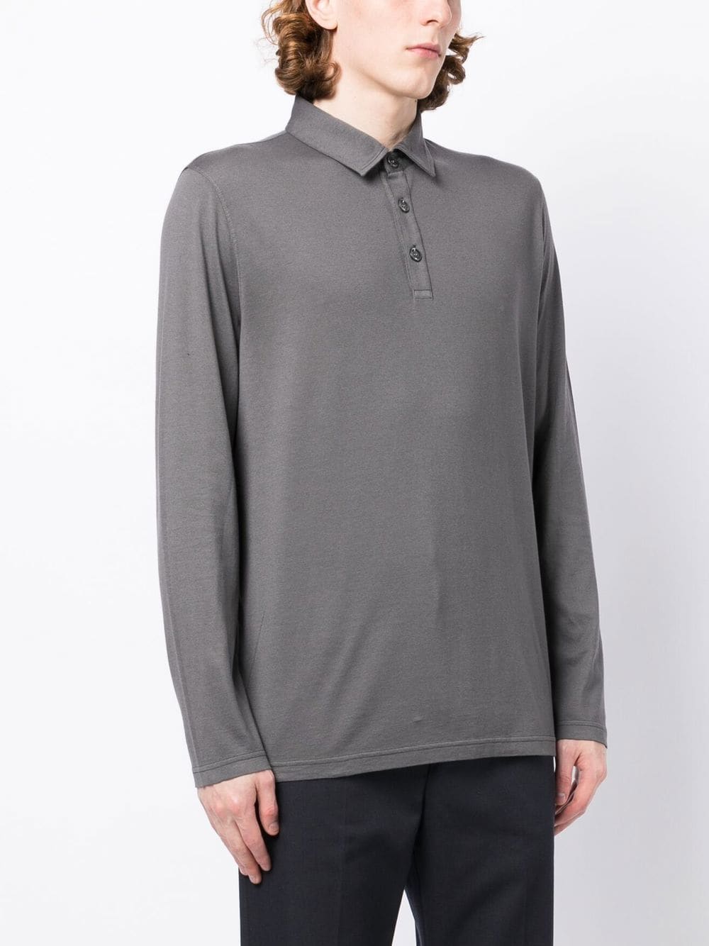 Shop Kiton Long-sleeved Jersey Polo Shirt In 灰色