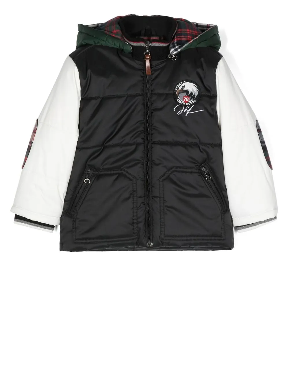 Lapin House logo-patch panelled padded jacket - Black
