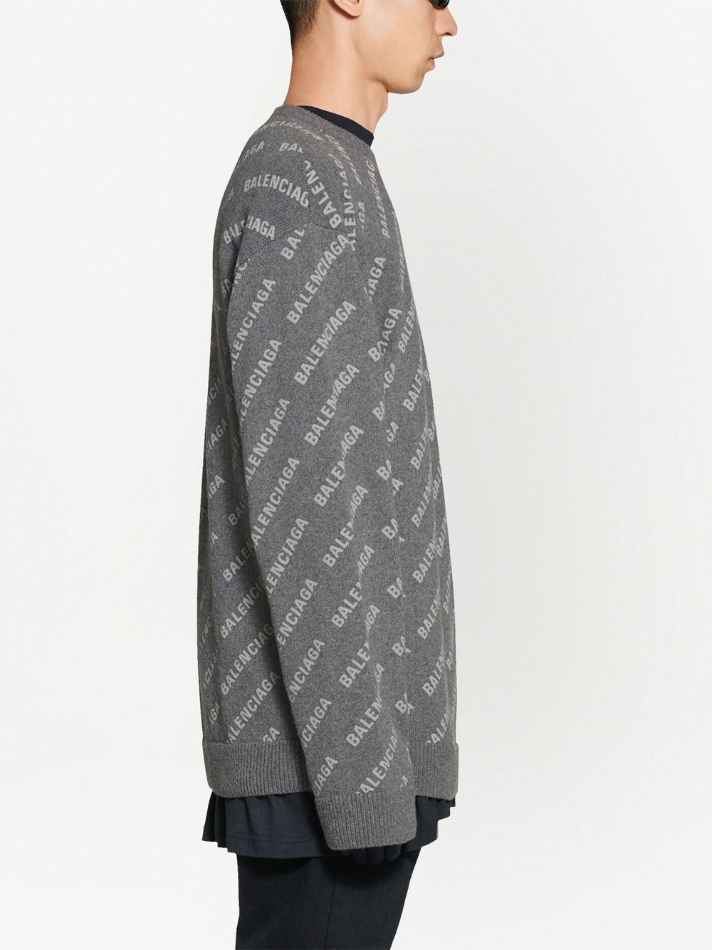 Shop Balenciaga All-over Logo Cashmere Sweater In Grau