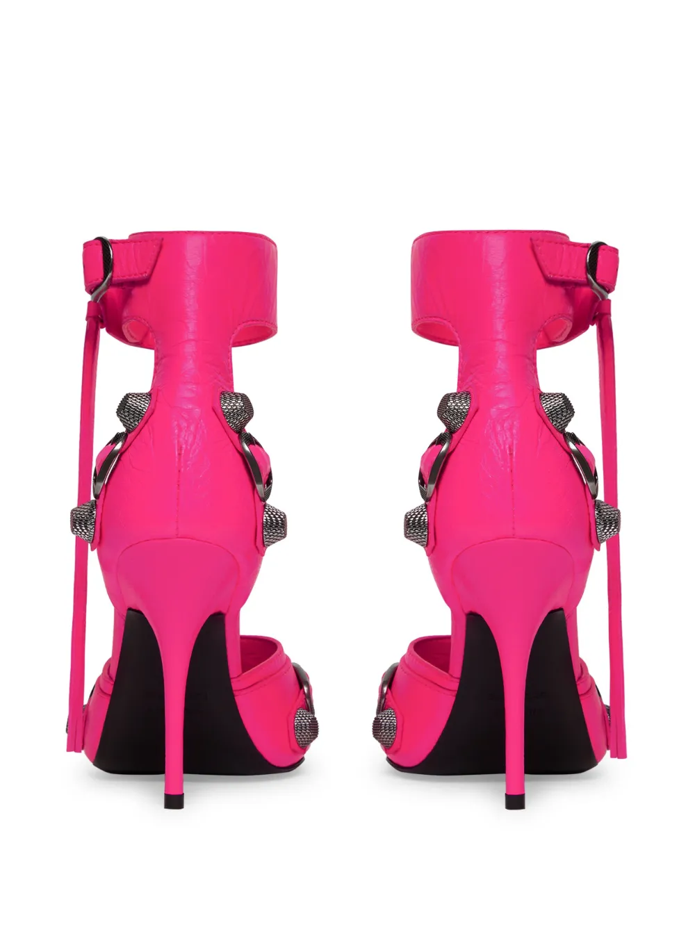 Balenciaga Cagole Fucsia Sandals With Studs And Buckles In Leather Woman In Pink