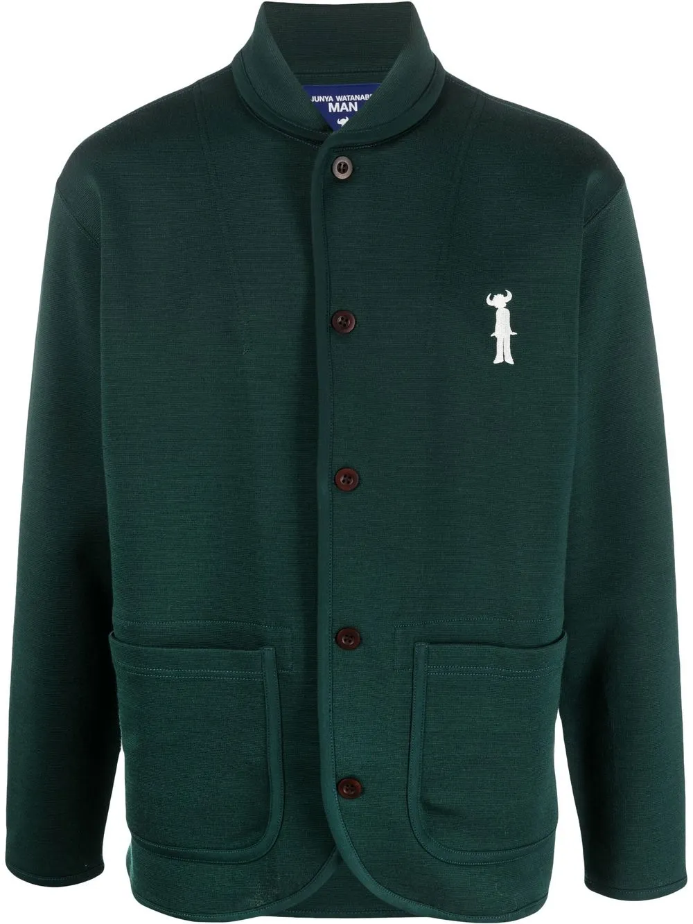 

Junya Watanabe MAN embroidered-logo shawl-neck jacket - Green