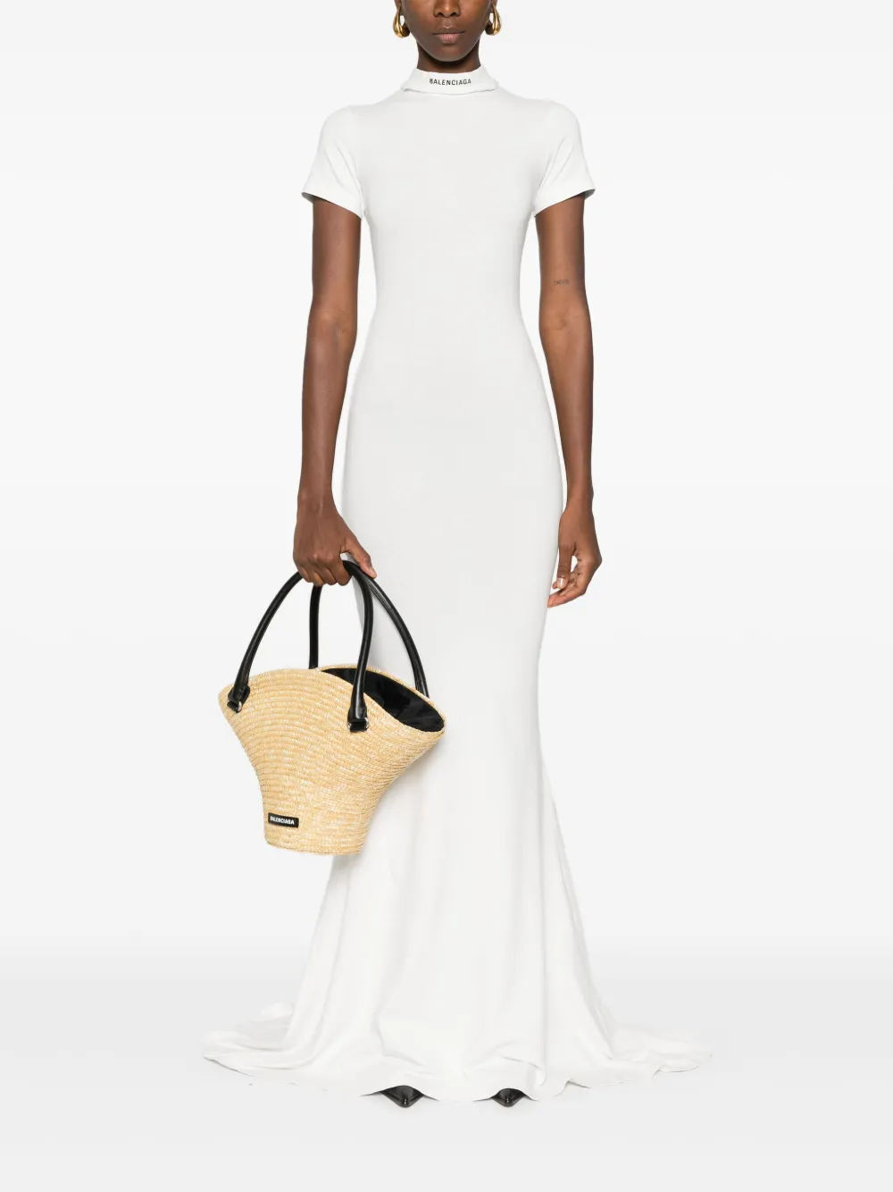 Balenciaga Avondjurk met geborduurd logo - Wit