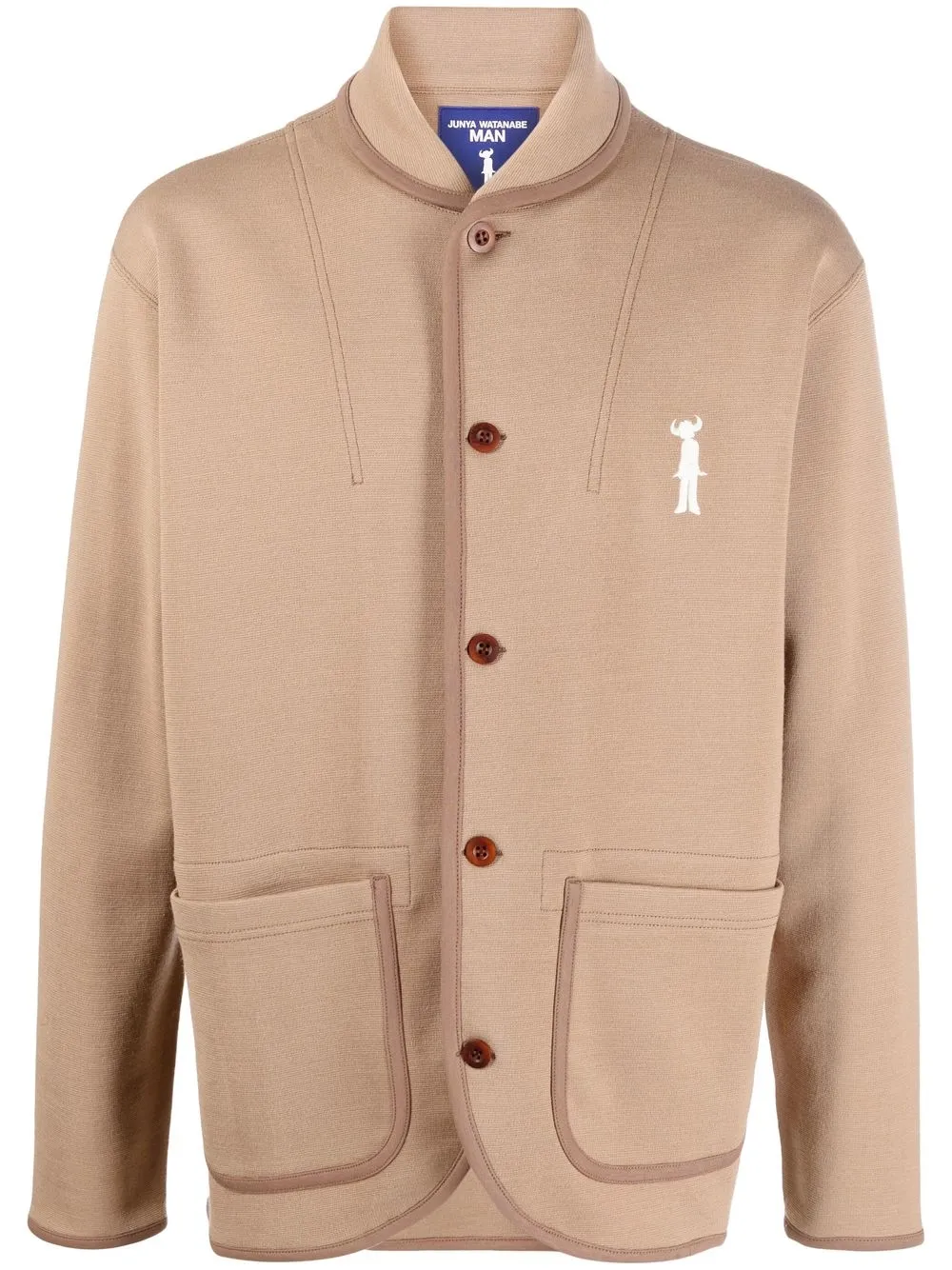

Junya Watanabe MAN embroidered-logo shawl-neck jacket - Brown