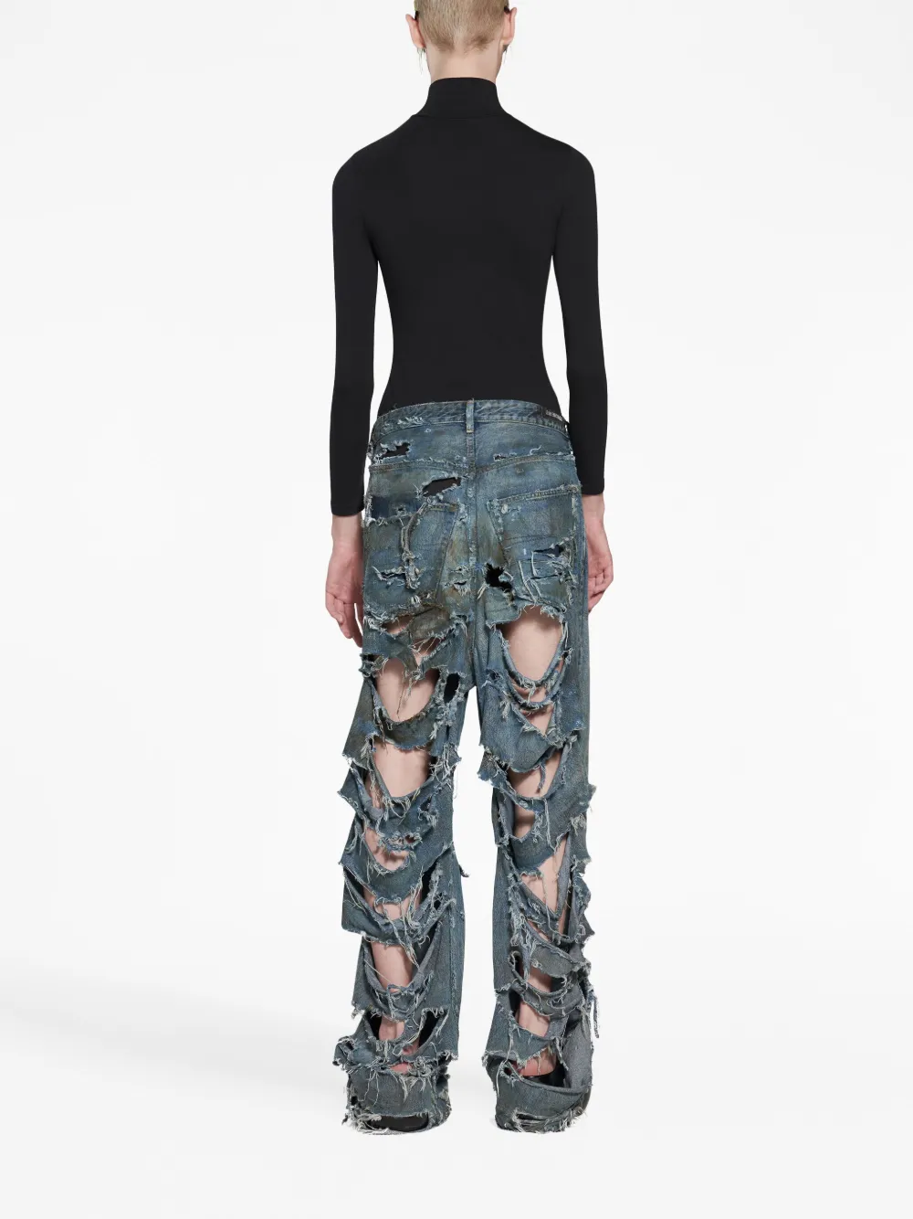 Shop Balenciaga Distressed Wide-leg Jeans In Blue