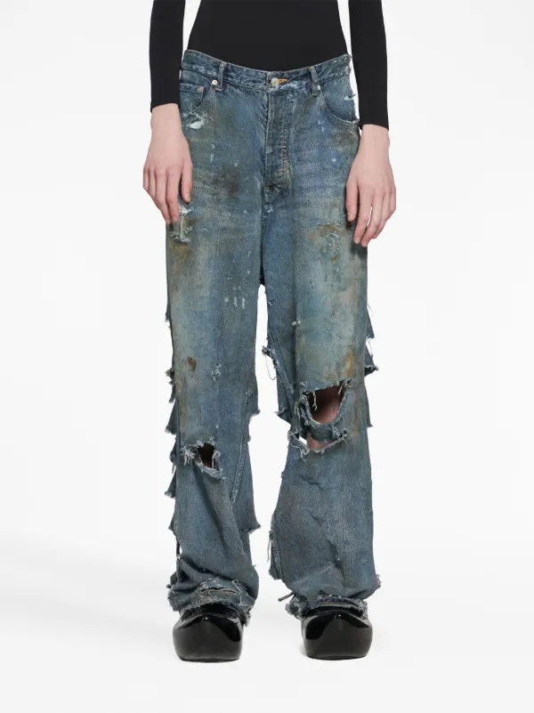 Balenciaga Distressed wide leg Jeans Farfetch