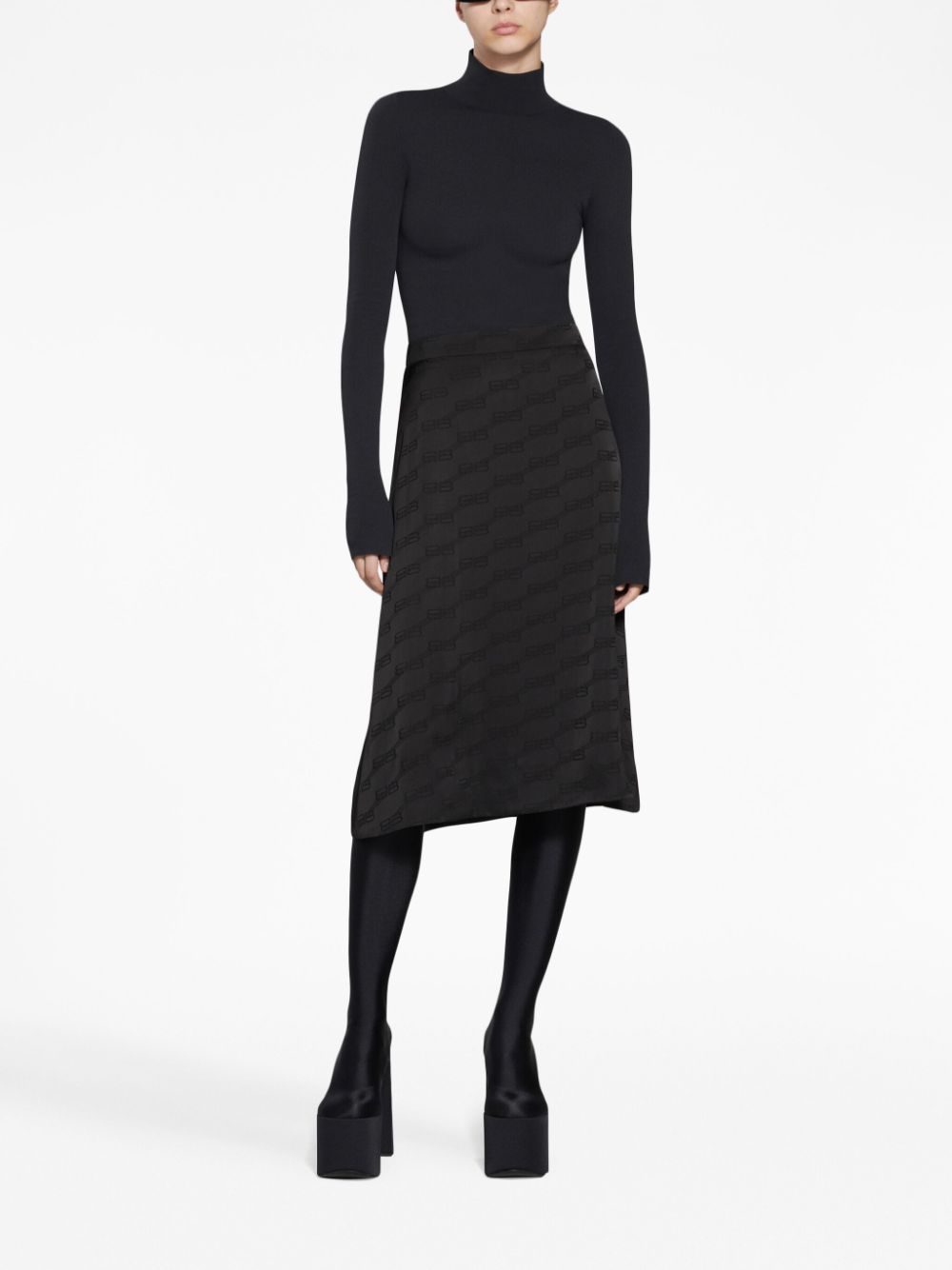 Shop Balenciaga Logo Jacquard A-line Skirt In Black