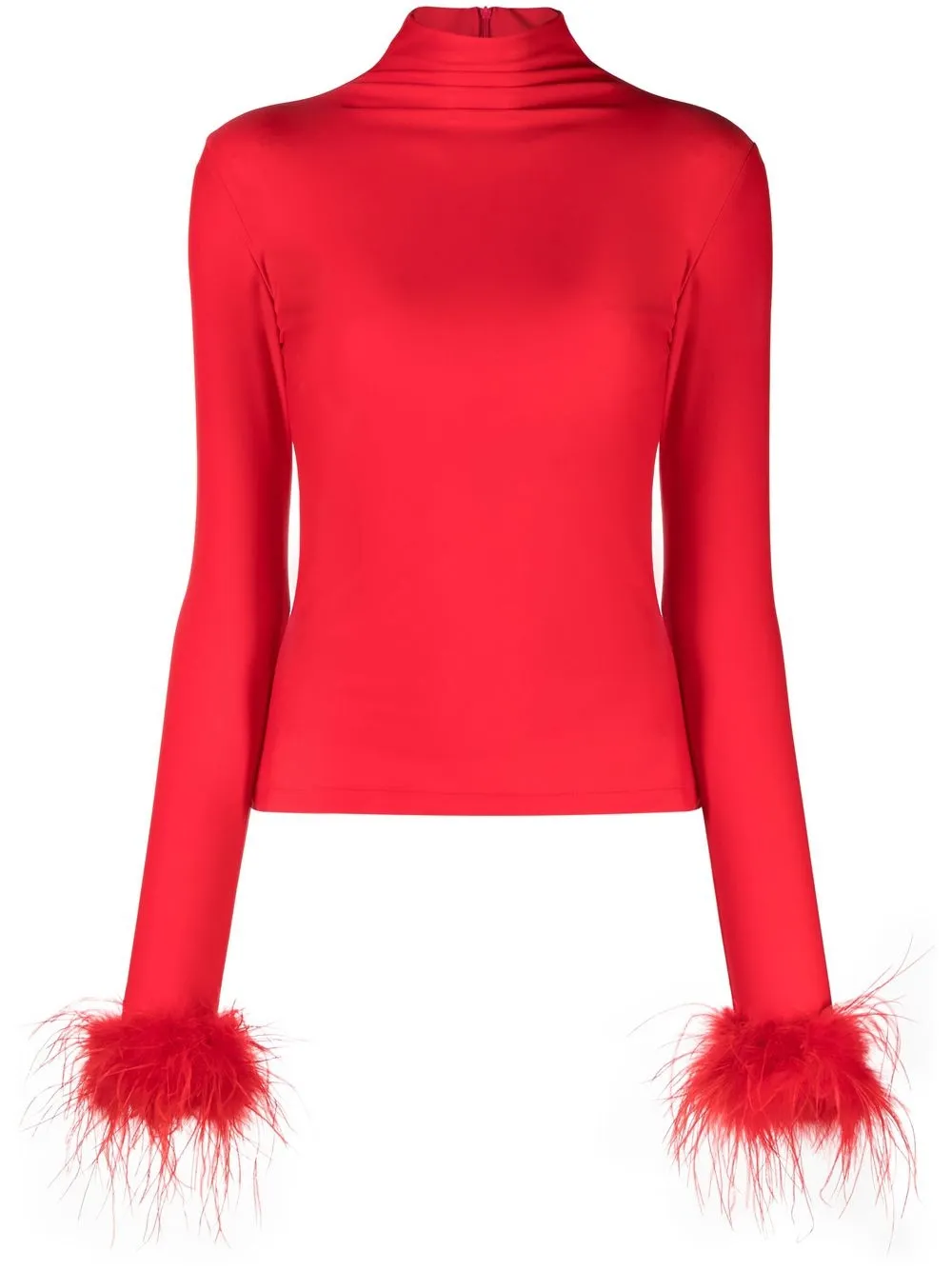 Atu Body Couture feather-cuff high-neck top - Red