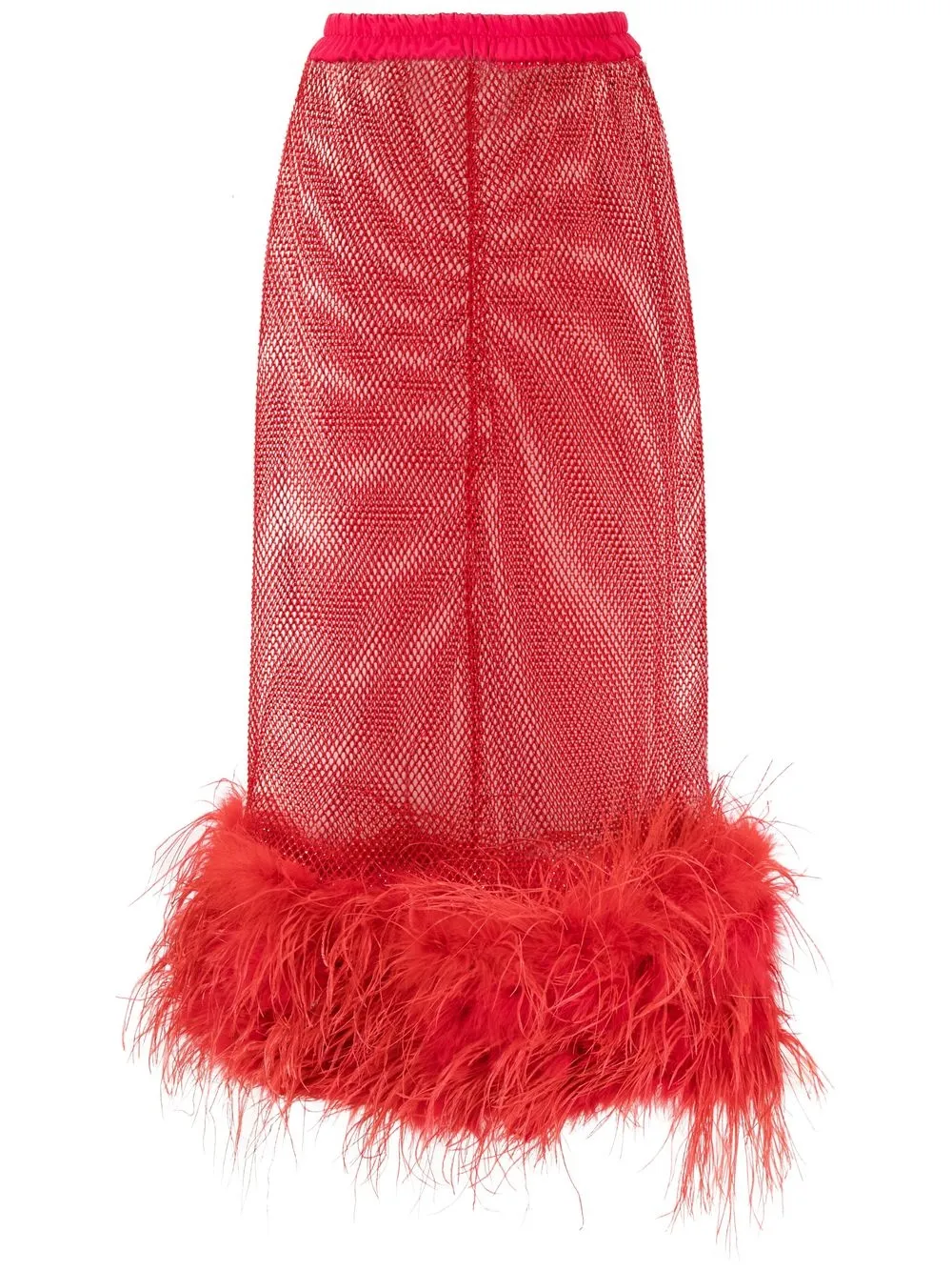 

Atu Body Couture feather-trim sheer maxi skirt - Red