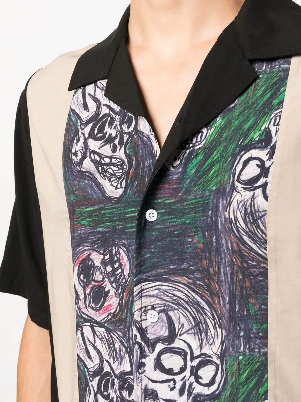 Perks And Mini Skull-print Bowling Shirt In Black