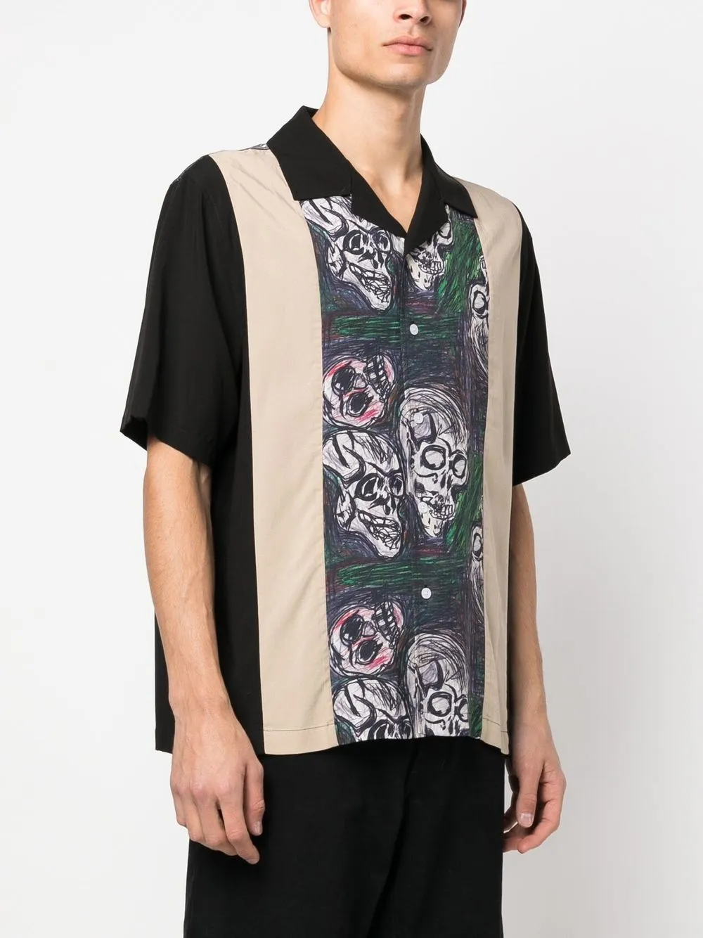 Perks And Mini Skull-print Bowling Shirt In Black