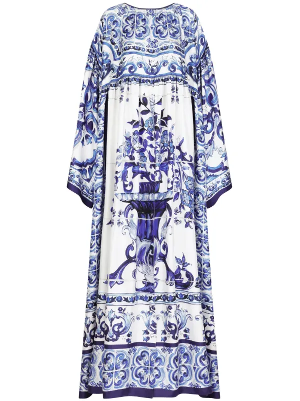 Dolce & Gabbana マジョリカプリント シルクドレス | ブルー