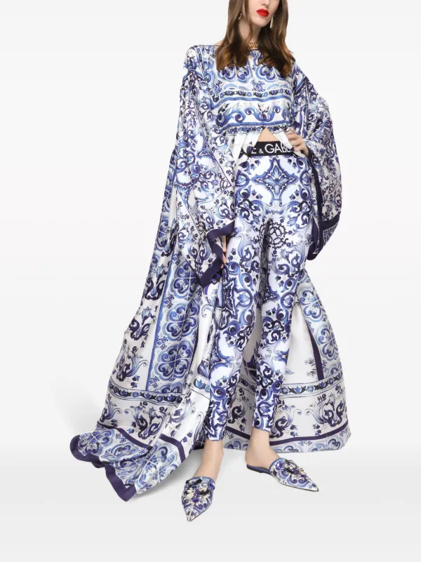 Dolce & Gabbana☆マジョリカプリント シルク ミディドレス Dolce & Gabbana マジョリカプリント シルクドレス | ブルー