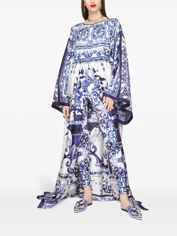 Dolce & Gabbana☆マジョリカプリント シルク ミディドレス Dolce & Gabbana マジョリカプリント シルクドレス | ブルー