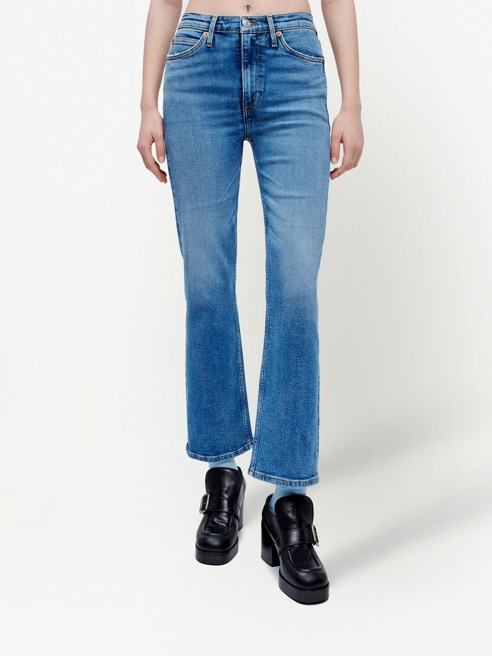 Shop Re/done 70s Cropped Boot Jeans In Blue
